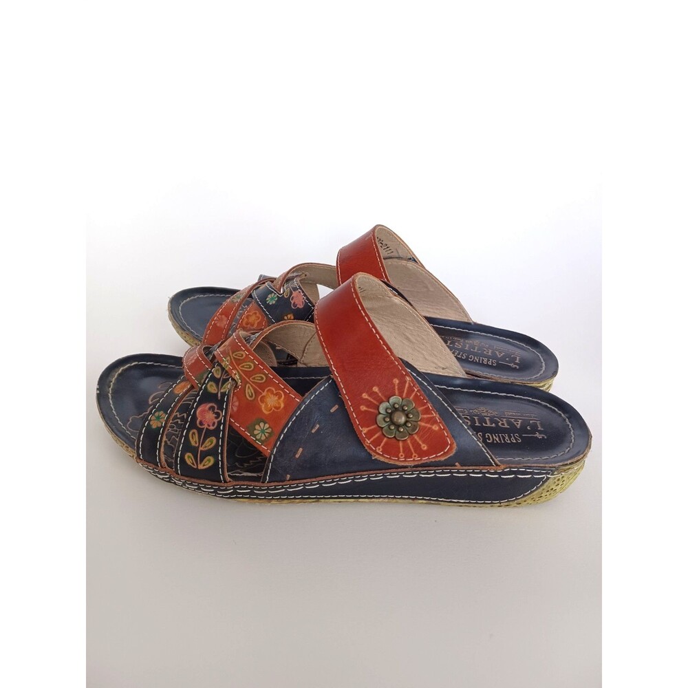 L'ARTISTE Spring Step Leigh Multicolor Leather Strappy Wedge Sandals Size EU 40 - Picture 3 of 7
